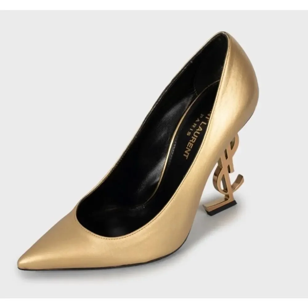 Saint Laurent Opyum Gold Leather Heels - Size 36.5 - Picture 3 of 5